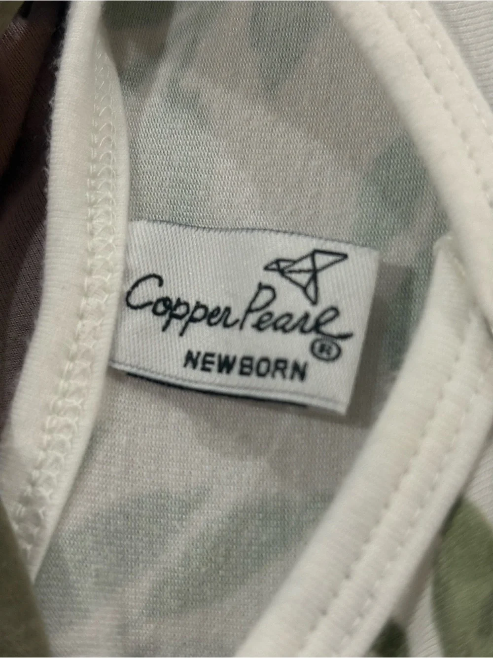 Copper Pearl Botanical Knotted Newborn Gown Green Leaf Print